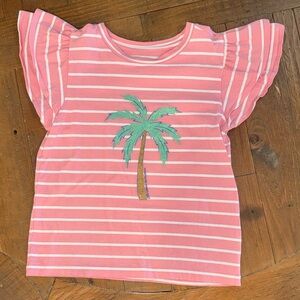 Vineyard Vines Pink Striped Kids Shirt with sparkly Palm Tree Design Small 7/8
